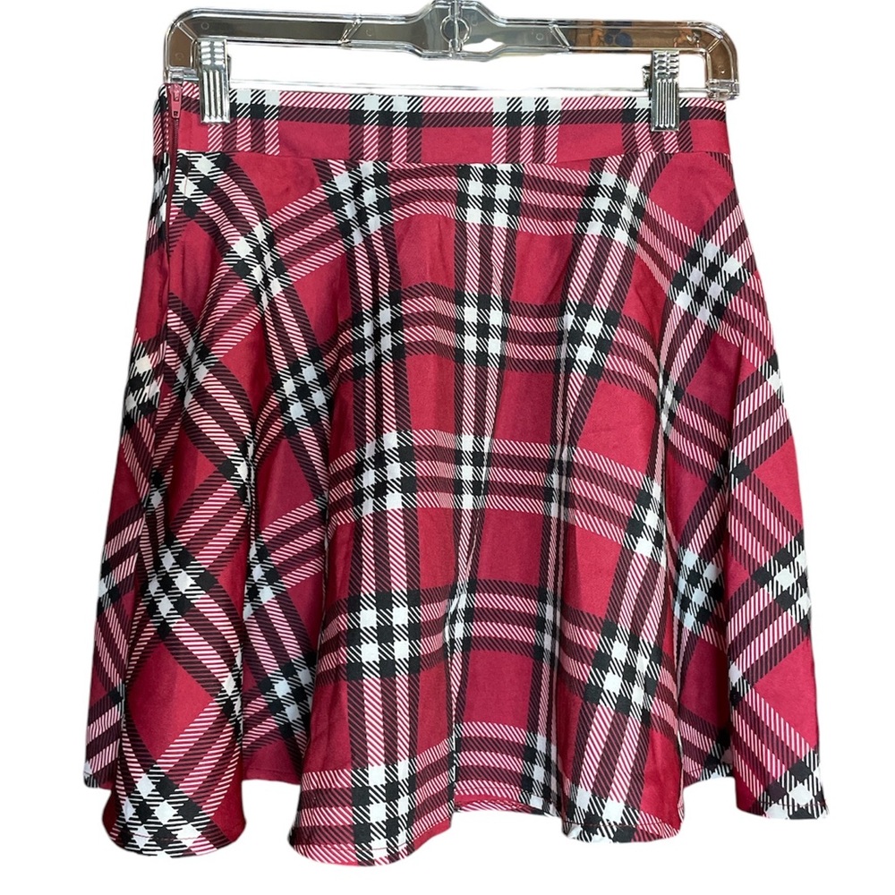 Modern Hero Red, Black, & White Plaid Mini Skirt